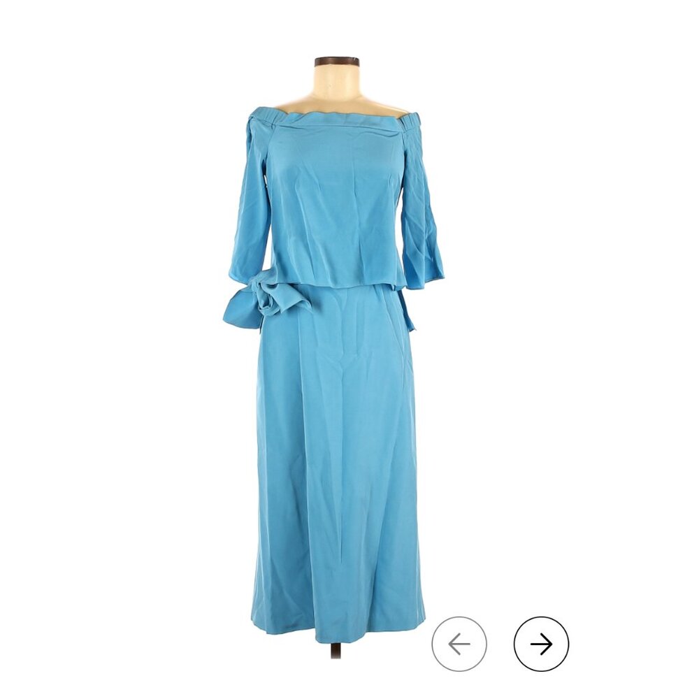 Tibi 100% silk blue off-shoulder cocktail dress size 6